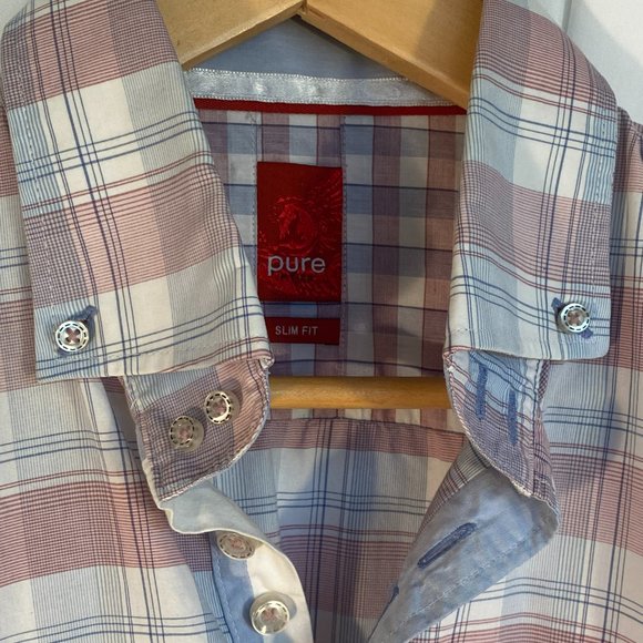 💋 4 FOR $50 / MEN'S PURE SLIM FIT LONG SLEEVED BUTTON DOWN SHIRT (SZ. M) - Picture 4 of 8